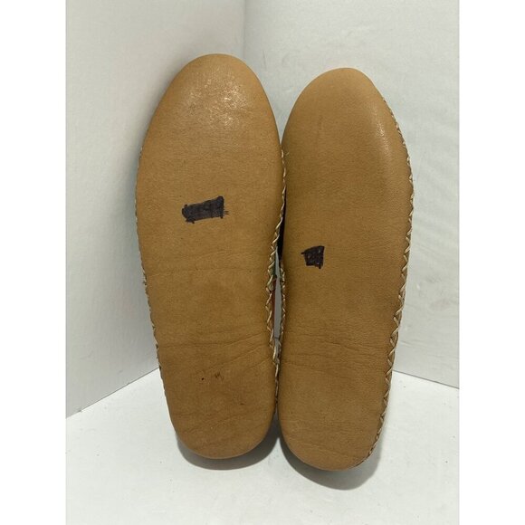 Handcrafted Womens Green & Brown Leather Slip-On Shoes With Woven Pattern Design - Picture 6 of 8